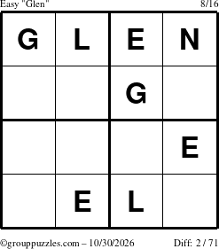 The grouppuzzles.com Easy Glen puzzle for Friday October 30, 2026