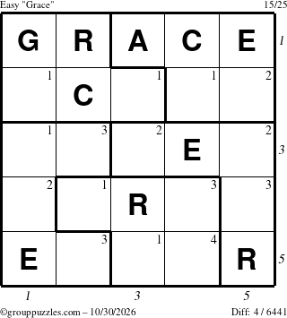 The grouppuzzles.com Easy Grace puzzle for Friday October 30, 2026, suitable for printing, with all 4 steps marked