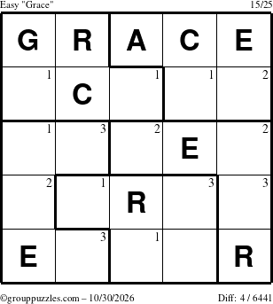 The grouppuzzles.com Easy Grace puzzle for Friday October 30, 2026 with the first 3 steps marked