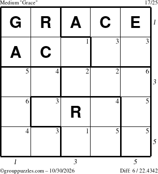 The grouppuzzles.com Medium Grace puzzle for Friday October 30, 2026 with all 6 steps marked