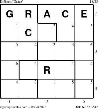 The grouppuzzles.com Difficult Grace puzzle for Friday October 30, 2026, suitable for printing, with all 6 steps marked