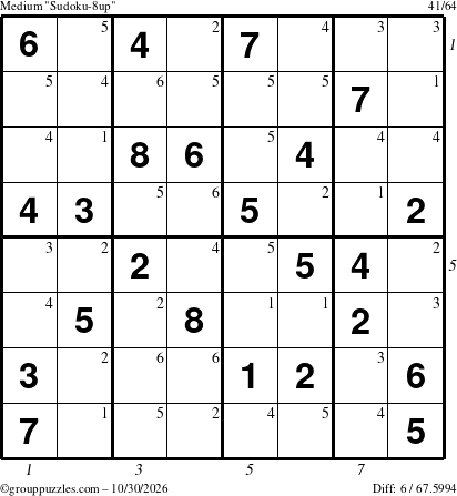 The grouppuzzles.com Medium Sudoku-8up puzzle for Friday October 30, 2026 with all 6 steps marked
