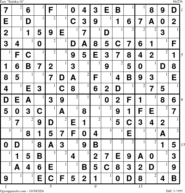 The grouppuzzles.com Easy Sudoku-16 puzzle for Friday October 30, 2026 with all 3 steps marked