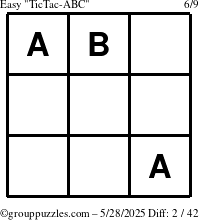 The grouppuzzles.com Easy TicTac-ABC puzzle for Wednesday May 28, 2025