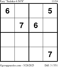 The grouppuzzles.com Easy Sudoku-4-5678 puzzle for Wednesday May 28, 2025