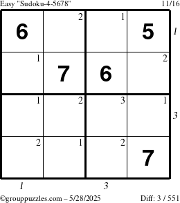 The grouppuzzles.com Easy Sudoku-4-5678 puzzle for Wednesday May 28, 2025 with all 3 steps marked