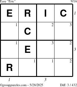 The grouppuzzles.com Easy Eric puzzle for Wednesday May 28, 2025 with all 3 steps marked