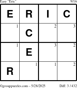 The grouppuzzles.com Easy Eric puzzle for Wednesday May 28, 2025 with the first 3 steps marked