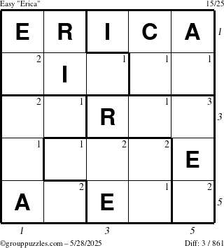 The grouppuzzles.com Easy Erica puzzle for Wednesday May 28, 2025 with all 3 steps marked