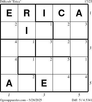 The grouppuzzles.com Difficult Erica puzzle for Wednesday May 28, 2025 with all 5 steps marked