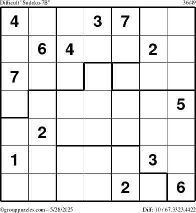 The grouppuzzles.com Difficult Sudoku-7B puzzle for Wednesday May 28, 2025