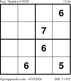 The grouppuzzles.com Easy Sudoku-4-5678 puzzle for Friday April 10, 2026