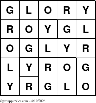The grouppuzzles.com Answer grid for the Glory puzzle for Friday April 10, 2026