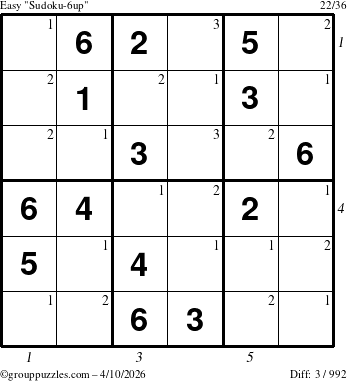 The grouppuzzles.com Easy Sudoku-6up puzzle for Friday April 10, 2026 with all 3 steps marked