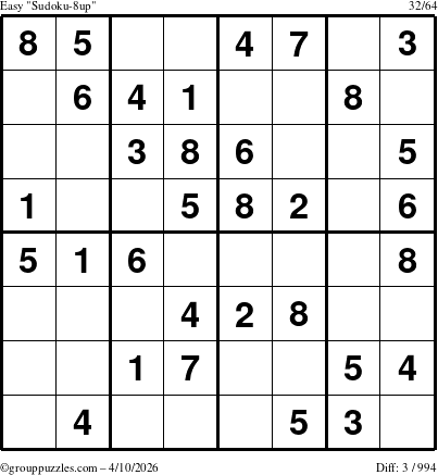 The grouppuzzles.com Easy Sudoku-8up puzzle for Friday April 10, 2026