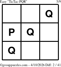 The grouppuzzles.com Easy TicTac-PQR puzzle for Friday April 10, 2026