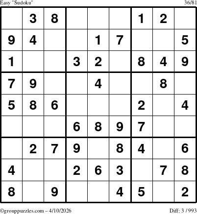 The grouppuzzles.com Easy Sudoku puzzle for Friday April 10, 2026