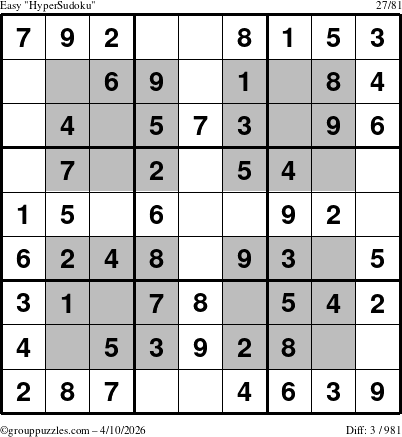 The grouppuzzles.com Easy HyperSudoku puzzle for Friday April 10, 2026