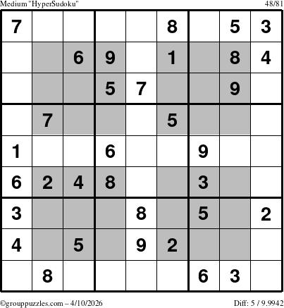 The grouppuzzles.com Medium HyperSudoku puzzle for Friday April 10, 2026