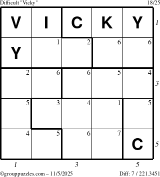The grouppuzzles.com Difficult Vicky puzzle for Wednesday November 5, 2025 with all 7 steps marked