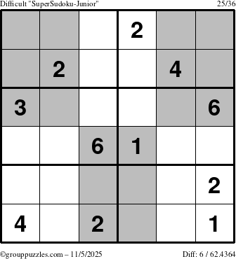 The grouppuzzles.com Difficult SuperSudoku-Junior puzzle for Wednesday November 5, 2025