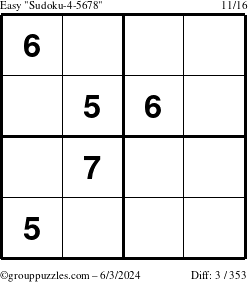 The grouppuzzles.com Easy Sudoku-4-5678 puzzle for Monday June 3, 2024