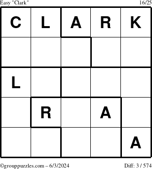 The grouppuzzles.com Easy Clark puzzle for Monday June 3, 2024