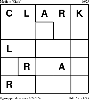 The grouppuzzles.com Medium Clark puzzle for Monday June 3, 2024