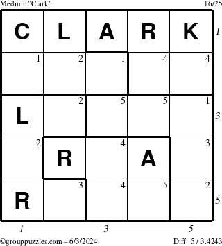 The grouppuzzles.com Medium Clark puzzle for Monday June 3, 2024 with all 5 steps marked