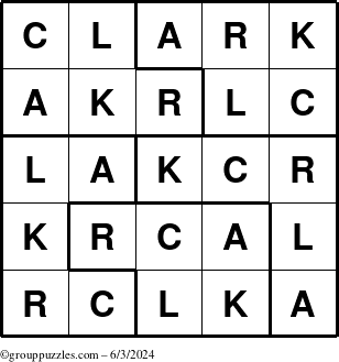 The grouppuzzles.com Answer grid for the Clark puzzle for Monday June 3, 2024