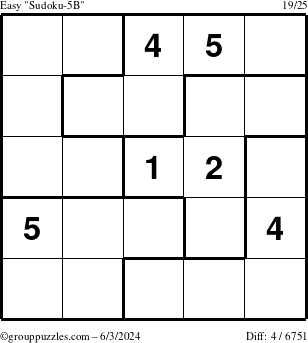 The grouppuzzles.com Easy Sudoku-5B puzzle for Monday June 3, 2024