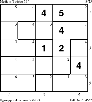 The grouppuzzles.com Medium Sudoku-5B puzzle for Monday June 3, 2024 with all 6 steps marked