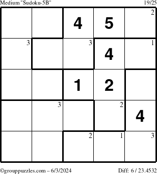 The grouppuzzles.com Medium Sudoku-5B puzzle for Monday June 3, 2024 with the first 3 steps marked