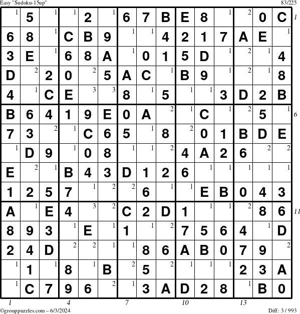 The grouppuzzles.com Easy Sudoku-15up puzzle for Monday June 3, 2024 with all 3 steps marked