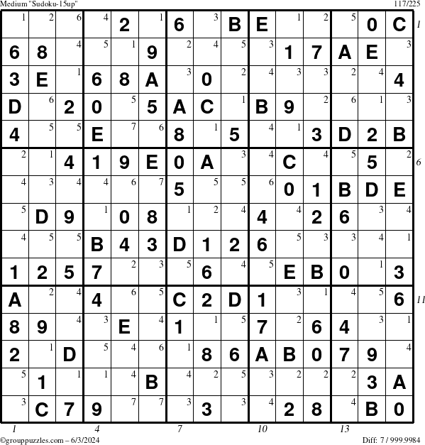 The grouppuzzles.com Medium Sudoku-15up puzzle for Monday June 3, 2024 with all 7 steps marked