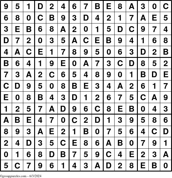 The grouppuzzles.com Answer grid for the Sudoku-15up puzzle for Monday June 3, 2024