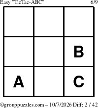 The grouppuzzles.com Easy TicTac-ABC puzzle for Wednesday October 7, 2026