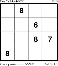The grouppuzzles.com Easy Sudoku-4-5678 puzzle for Wednesday October 7, 2026
