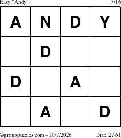 The grouppuzzles.com Easy Andy puzzle for Wednesday October 7, 2026