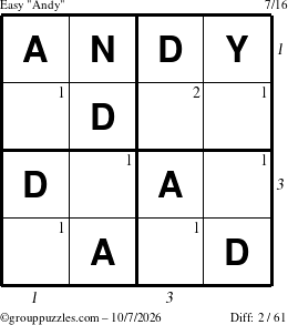 The grouppuzzles.com Easy Andy puzzle for Wednesday October 7, 2026, suitable for printing, with all 2 steps marked