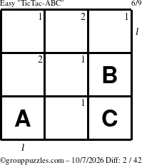 The grouppuzzles.com Easy TicTac-ABC puzzle for Wednesday October 7, 2026 with all 2 steps marked
