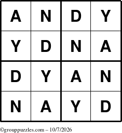 The grouppuzzles.com Answer grid for the Andy puzzle for Wednesday October 7, 2026