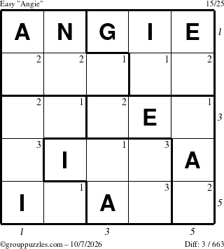The grouppuzzles.com Easy Angie puzzle for Wednesday October 7, 2026 with all 3 steps marked