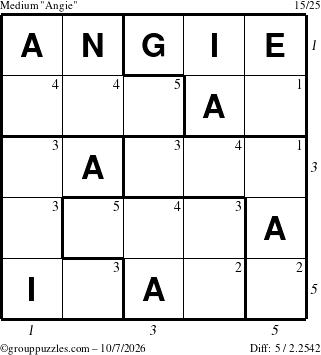 The grouppuzzles.com Medium Angie puzzle for Wednesday October 7, 2026 with all 5 steps marked