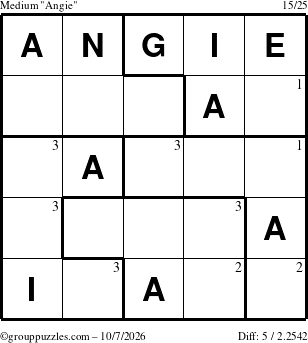 The grouppuzzles.com Medium Angie puzzle for Wednesday October 7, 2026 with the first 3 steps marked