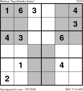 The grouppuzzles.com Medium SuperSudoku-Junior puzzle for Wednesday October 7, 2026
