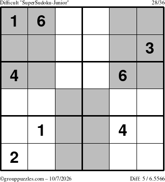 The grouppuzzles.com Difficult SuperSudoku-Junior puzzle for Wednesday October 7, 2026