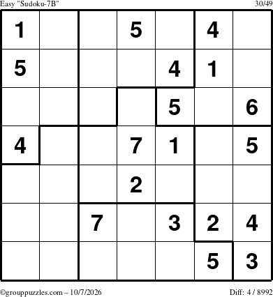 The grouppuzzles.com Easy Sudoku-7B puzzle for Wednesday October 7, 2026