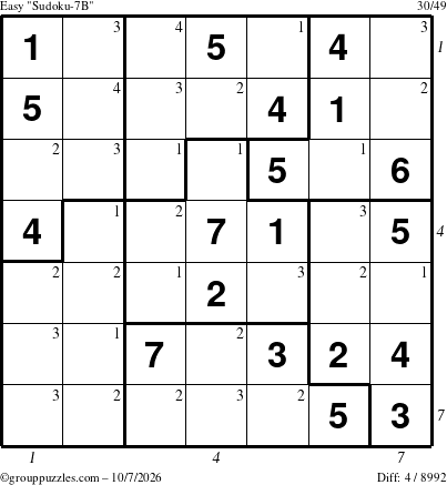 The grouppuzzles.com Easy Sudoku-7B puzzle for Wednesday October 7, 2026 with all 4 steps marked