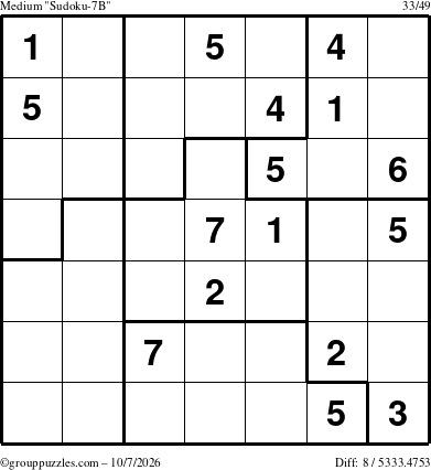 The grouppuzzles.com Medium Sudoku-7B puzzle for Wednesday October 7, 2026